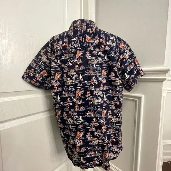 Navy Tropical Print Men's Shirt - Picture 5 of 12